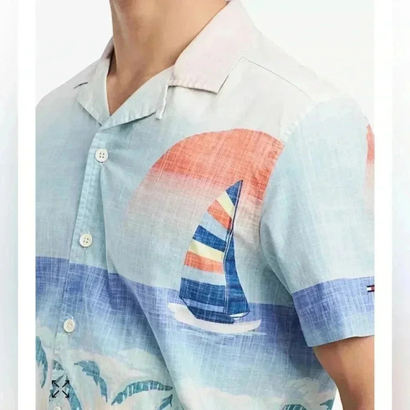 Tommy Hilfiger Beach-Print Shirt. Button Front Cotton All Over Print Men XXL - Picture 4 of 15